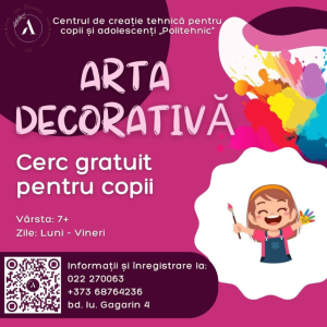 Cerc gratuit de artă decorativă și design vestimentar pentru copii